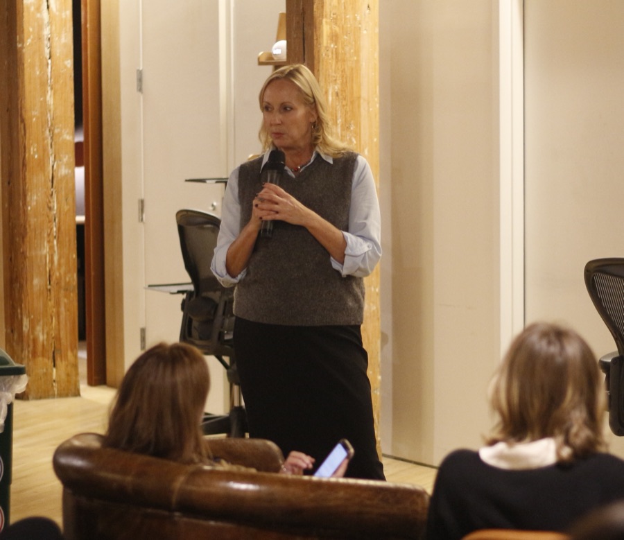 Paula speaking at an event